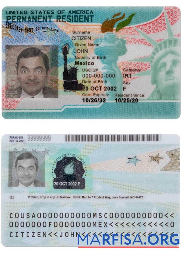 Realistic USA new Green card, permanent resident download for verification